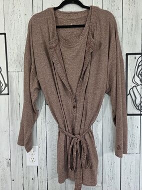 Cuddl Duds Brown Heather T-Shirt & Robe Lounge Set Size 3X NWOT Cozy Winter